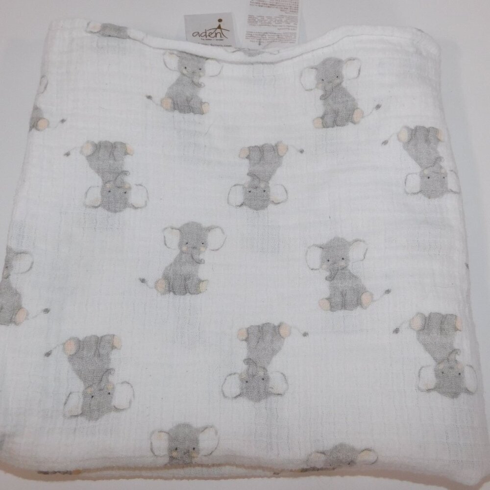 Aden +anais Gray Elephant 100% Cotton Muslin Swaddle Blanket